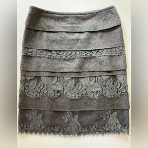 DKNY charcoal wool flannel and tiered lace pencil skirt. Size 4. Like new.